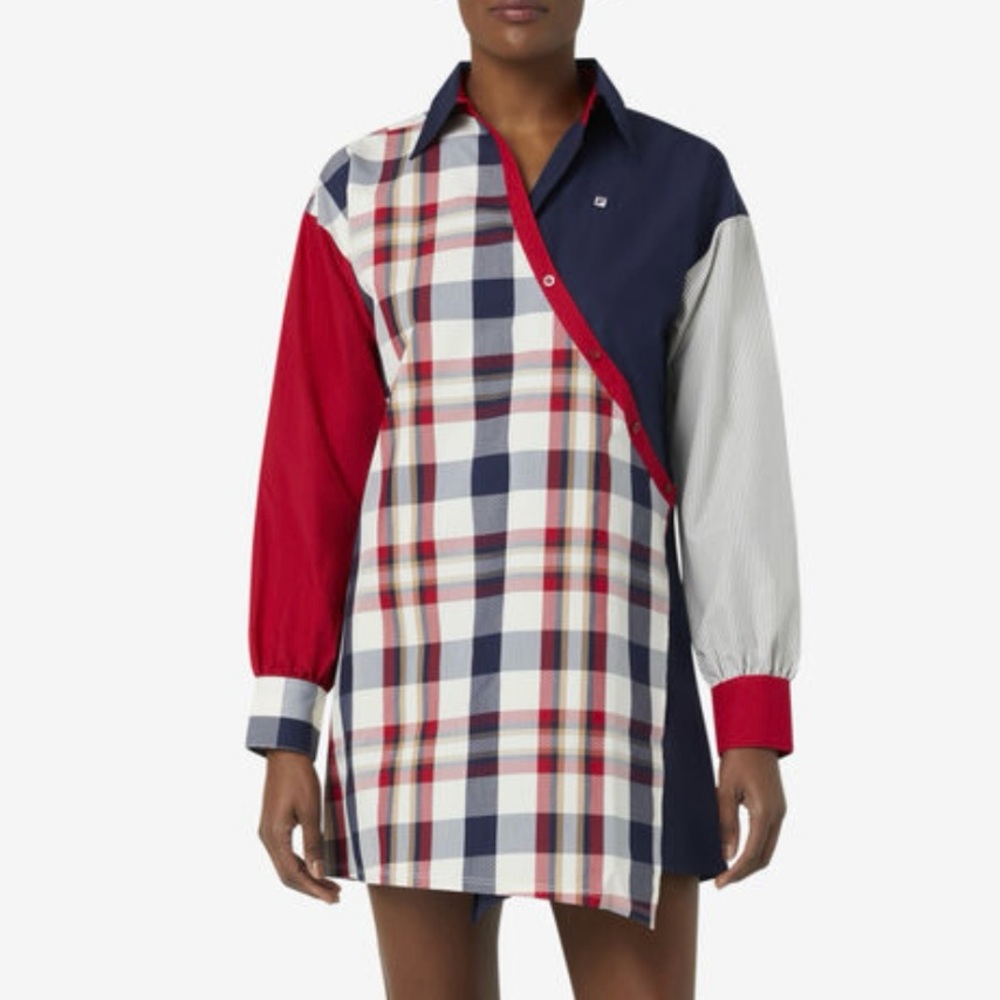 FILA Zerlina Oversized Plaid Patchwork Shirt Dress
